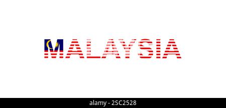 Buchstaben Malaysia im Stil der Landesflagge. Malaysisches Wort im Stil der Nationalflagge. Vektorabbildung. Stock Vektor