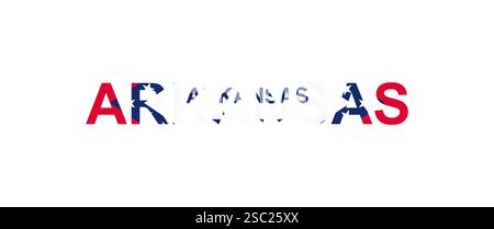 Die Buchstaben Arkansas im Stil der Landflagge. Arkansas-Wort im Stil der Nationalflagge. Vektorabbildung. Stock Vektor