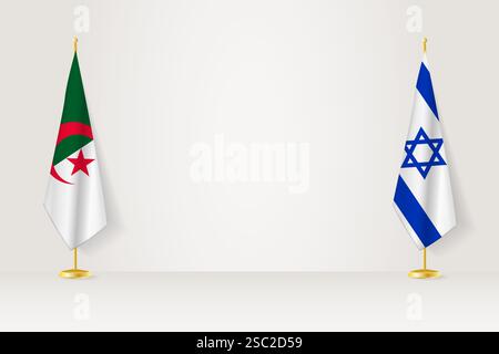 Algerien und Israel Flagge auf Indoor Fahnenmast, Konzept der Begegnung zwischen Israel und Algerien. Vektorabbildung. Stock Vektor
