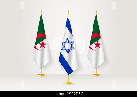 Gesprächskonzept zwischen Israel und Algerien. Flaggen auf einem Flaggenständer. Stock Vektor