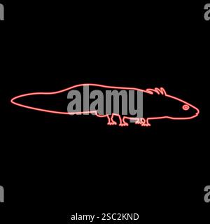 Neon Axolotl ambystoma mexicanum Ansicht Seite Rot Farbe Vektor Illustration Bild flach Stil Licht Stock Vektor