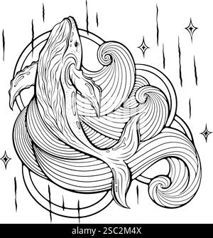 Himmlische Whale Line Art Stock Vektor