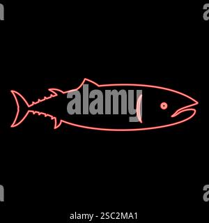 Neon Thunfisch Fisch rote Farbe Vektor Illustration Bild flache Art Licht Stock Vektor
