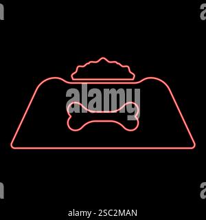 Neon Hundeschüssel mit Nahrung rot Farbe Vektor Illustration Bild flache Art Licht Stock Vektor