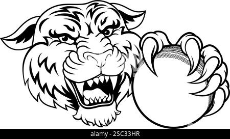 Tiger Cricket Ball Tiersport-Team Maskottchen Stock Vektor