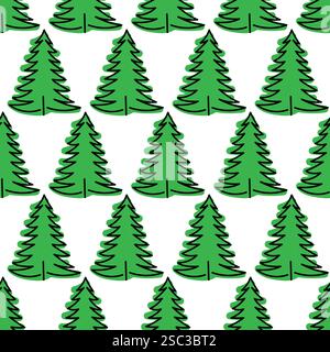 Sich wiederholende Muster grüner Bäume auf weißem Hintergrund, ideal für die saisonale Einrichtung Stock Vektor