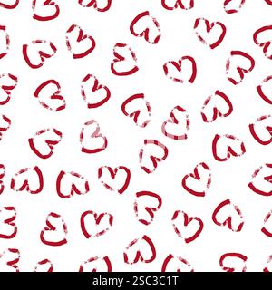 Nahtloses Muster mit handgezeichneten Herzen. Rote Herzen auf weißem Hintergrund mit Doodle Grunge. Vektorabbildung. Stock Vektor