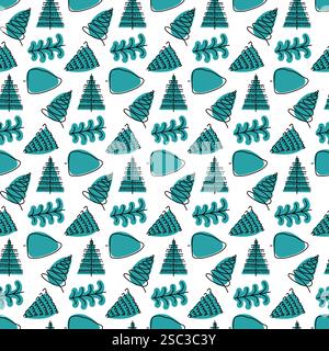 Buntes Weihnachtsmuster mit Bäumen und Blättern auf weißem Hintergrund Stock Vektor