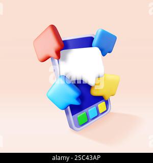 Bunte 3D-Sprechblasen auf dem Smartphone Stock Vektor