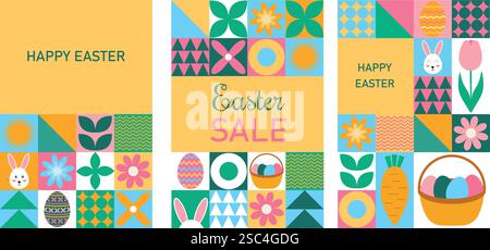 Set aus Grußkarten, Postern, Bannern im geometrischen Stil Stock Vektor