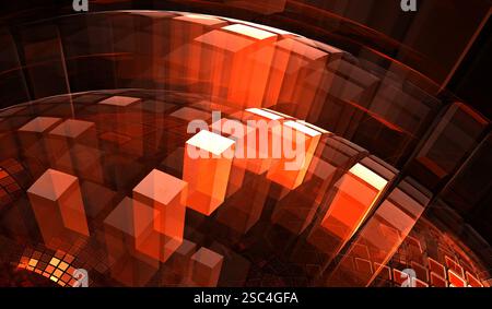 Rote transparente Blöcke mit Illusion von Tiefe und Perspektive Stockfoto