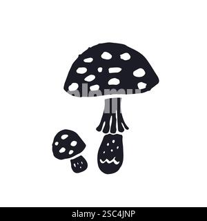 Handgezeichnete einfarbige Silhouetten von Amanita-Pilzen Stock Vektor