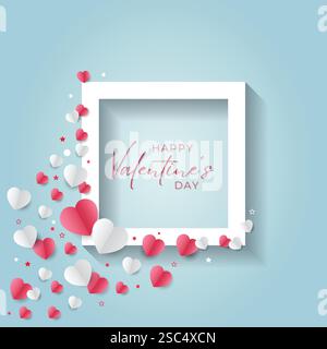 Valentinskarte mit niedlichen, papiergeschnittenen Herzen und Rahmen. Stock Vector Platform – Stock Illustration Stock Vektor