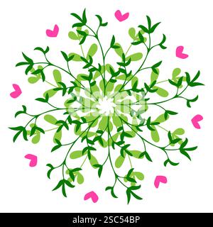 Das komplizierte Muster aus grünen Blättern und rosa Herzen sorgt für ein lebendiges Design Stock Vektor