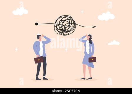 Minimalistische Vektorillustration, die ein kompliziertes Problem, Komplexität oder Schwierigkeiten bei der Entscheidungsfindung darstellt. Stock Vektor