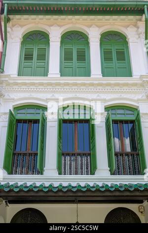 Farbenfrohe, historische Häuser säumen die Emerald Hill Road in Singapur. Stockfoto