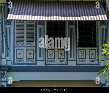 Farbenfrohe, historische Häuser säumen die Emerald Hill Road in Singapur. Stockfoto
