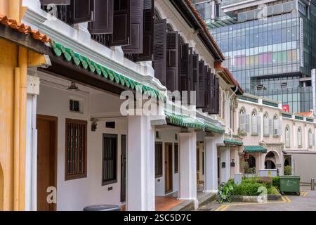 Farbenfrohe, historische Häuser säumen die Emerald Hill Road in Singapur. Stockfoto