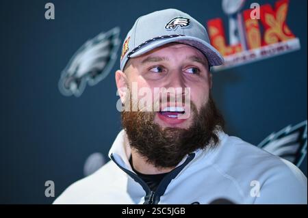 Philadelphia Eagles Offensive Tackle, Lane Johnson, während einer Medienkonferenz im Hilton New Orleans Riverside. USA. Die Kansas City Chiefs treffen am Sonntag im Super Bowl LIX auf die Philadelphia Eagles. Bilddatum: Mittwoch, 5. Februar 2025. Stockfoto