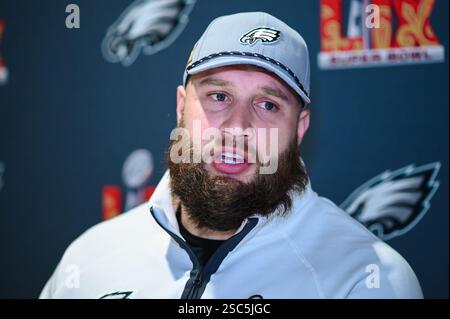 Philadelphia Eagles Offensive Tackle, Lane Johnson, während einer Medienkonferenz im Hilton New Orleans Riverside. USA. Die Kansas City Chiefs treffen am Sonntag im Super Bowl LIX auf die Philadelphia Eagles. Bilddatum: Mittwoch, 5. Februar 2025. Stockfoto
