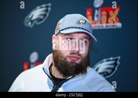 Philadelphia Eagles Offensive Tackle, Lane Johnson, während einer Medienkonferenz im Hilton New Orleans Riverside. USA. Die Kansas City Chiefs treffen am Sonntag im Super Bowl LIX auf die Philadelphia Eagles. Bilddatum: Mittwoch, 5. Februar 2025. Stockfoto