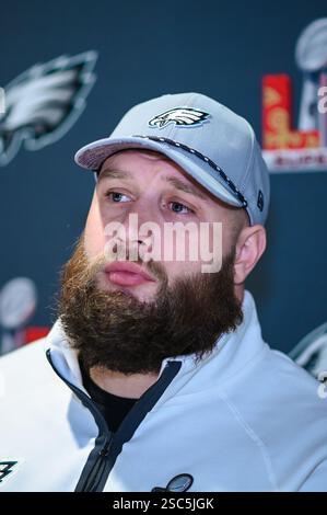 Philadelphia Eagles Offensive Tackle, Lane Johnson, während einer Medienkonferenz im Hilton New Orleans Riverside. USA. Die Kansas City Chiefs treffen am Sonntag im Super Bowl LIX auf die Philadelphia Eagles. Bilddatum: Mittwoch, 5. Februar 2025. Stockfoto