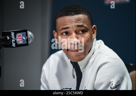 Philadelphia Eagles Wide Receiver, DeVonta Smith, während einer Medienkonferenz im Hilton New Orleans Riverside. USA. Die Kansas City Chiefs treffen am Sonntag im Super Bowl LIX auf die Philadelphia Eagles. Bilddatum: Mittwoch, 5. Februar 2025. Stockfoto