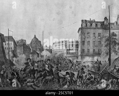 Kämpfe. La Bastilla Square. Juli 1830. Paris. Frances. 1830 Umdrehung. Stich von Victor Adam, 19. Jh. Stockfoto