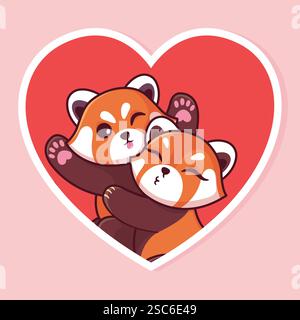 Rote Pandas sind verliebt. Zeichentrickfiguren. Vektorabbildung. Stock Vektor