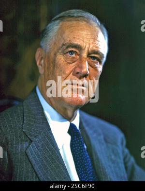 FRANKLIN D. ROOSEVELT (1882–1945) als Präsident der Vereinigten Staaten in seinem offiziellen Wahlkampfporträt 1944. Stockfoto