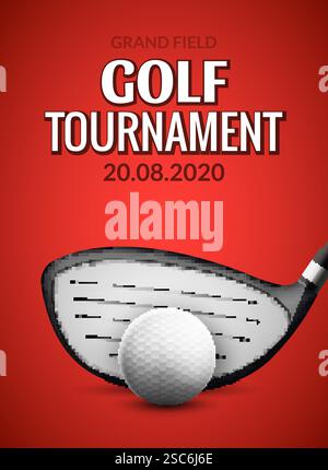 Flyer für das Poster des Golfturniers. Golfballwettbewerb. Vektordesign für Sportclubs Stock Vektor