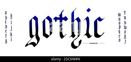 Gotisches Alphabet. Mittelalterliche handgeschriebene Schrift in altem Stil mit Kalligraphiestift. Traditionelle Schriftart für authentische Projekte auf Papier Stock Vektor