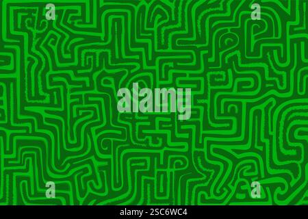 Das komplizierte grüne Linienmuster zeigt ein faszinierendes Labyrinth-ähnliches Design Stock Vektor