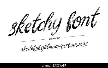 Skizzenhafte Schrift, Schrift mit Pinsel oder Stift und Tinte. Kreide aggressive Schrift modern aussehende Kalligraphie handgeschrieben abc Stock Vektor