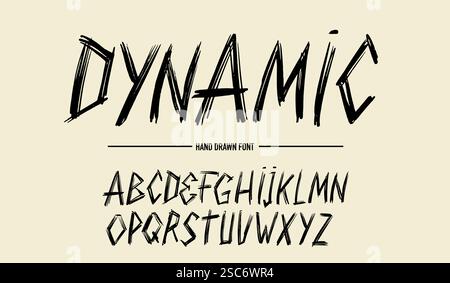 Skizzenhafte Schrift, Schrift mit Pinsel oder Stift und Tinte. Kreide aggressive Schrift modern aussehende Kalligraphie handgeschrieben abc Stock Vektor