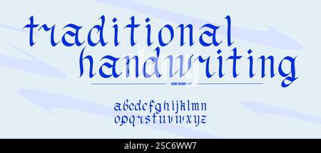 Gotisches Alphabet. Mittelalterliche handgeschriebene Schrift in altem Stil mit Kalligraphiestift. Traditionelle Schriftart für authentische Projekte auf Papier Stock Vektor