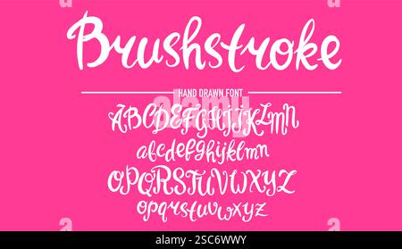 Kalligraphische Schrift oder Schriftart, handgezeichnet mit Pinselstift. Weiches, skizzenhaftes Alphabet mit Originalgravur. Stock Vektor
