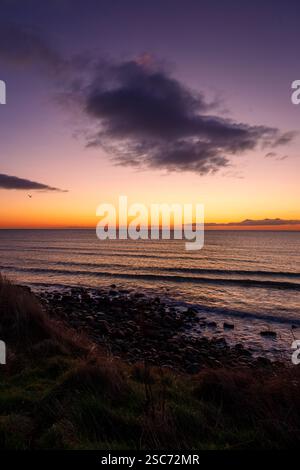 Sonnenaufgang am Togston Beach, Druridge Bay Northumberland, 2025 Stockfoto