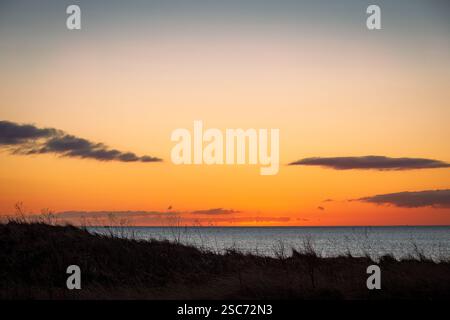 Sonnenaufgang am Togston Beach, Druridge Bay Northumberland, 2025 Stockfoto