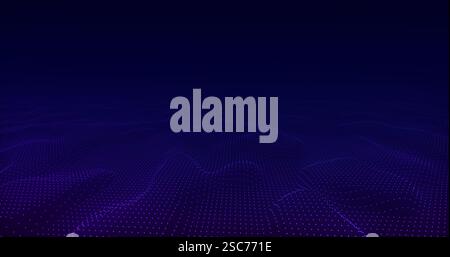 Wellige Oberfläche aus kleinen leuchtenden Punkten, die eine futuristische Landschaft auf einem dunkelblauen Hintergrund schaffen Stockfoto