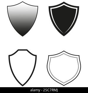 Shield-Symbole. Grundlegende heraldische Embleme. Schwarzweißsymbole. Vektorkonturen bereinigen. Stock Vektor