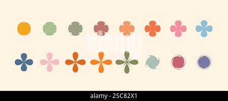 Minimalistisches geometrisches Set, abstrakte bauhausformen, groovige Farben. Einfache Blume Form, grundlegende Form, trendige moderne grafische Element Vektor Set Stock Vektor