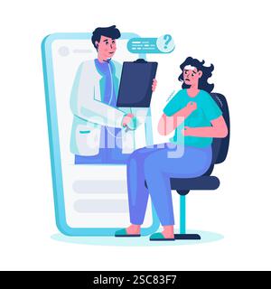 Eine Frau, die Online-Arzt-Diagnose-Vektor-Illustration nimmt Stock Vektor