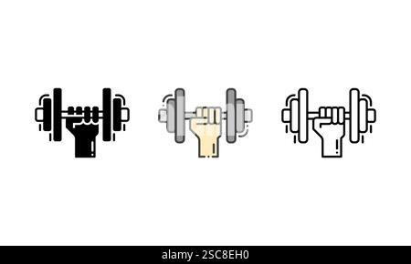 Vektor-Symbol einer Hand, die eine Hantel hebt, symbolisiert Gym-Workouts, Fitness und Gewichtheben. Perfekt für Fitness-, Fitness- und gesundheitsbezogene Designs. Stock Vektor