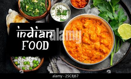 Indisches Curry. Traditionelles kulinarisches Konzept. Gerichte und Vorspeisen der tatsächlich Küche. Stockfoto