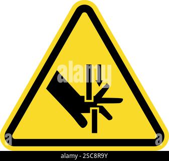 Bewegliche Teile können das Warnschild der Hand quetschen oder schneiden. Industrielle Sicherheitsschilder und -Symbole. Stock Vektor