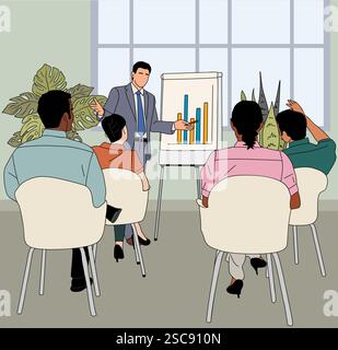 Der Mann hält eine Präsentation vor einer Gruppe von Menschen Stock Vektor