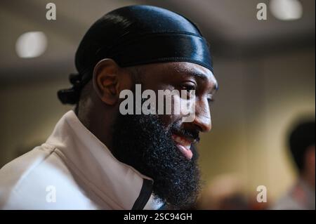 Philadelphia Eagles Wide Receiver, Parris Campbell, während einer Medienkonferenz im Hilton New Orleans Riverside. USA. Die Kansas City Chiefs treffen am Sonntag im Super Bowl LIX auf die Philadelphia Eagles. Bilddatum: Mittwoch, 5. Februar 2025. Stockfoto