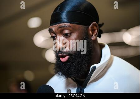 Philadelphia Eagles Wide Receiver, Parris Campbell, während einer Medienkonferenz im Hilton New Orleans Riverside. USA. Die Kansas City Chiefs treffen am Sonntag im Super Bowl LIX auf die Philadelphia Eagles. Bilddatum: Mittwoch, 5. Februar 2025. Stockfoto