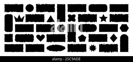 Gezacktes Rechteck. Satz zerrissener Papierstücke. Strukturiertes Grunge-Element-Paket für Collage, Textbox, Banner, Aufkleber. Vektordarstellung isoliert auf Stock Vektor